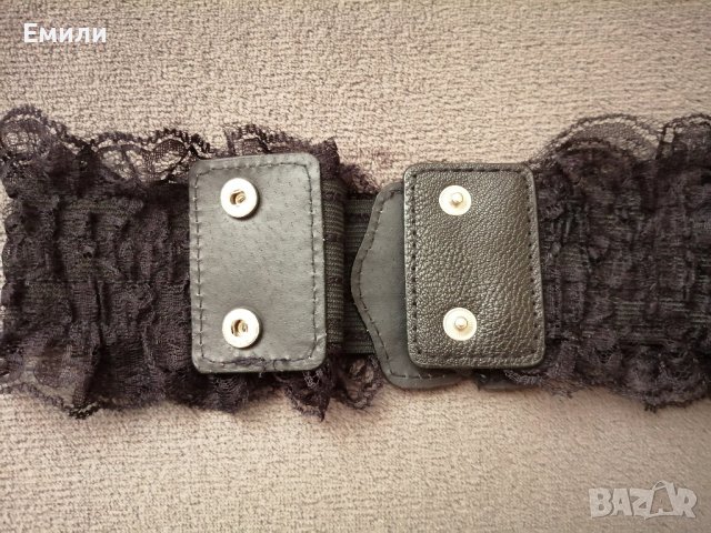 Черен колан/корсет за талия с дантела, еко кожа и връзки, снимка 6 - Корсети, бюстиета, топове - 39484184