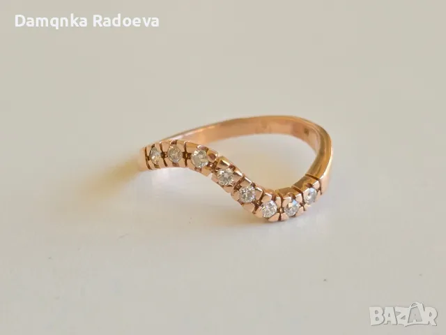 Златен пръстен с Диаманти , снимка 10 - Пръстени - 49847453