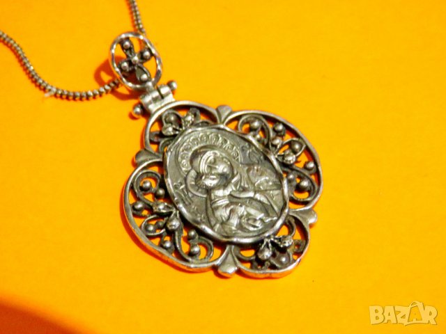 Сребърна икона, амулет, накит медальон с Богородица, Дева Мария - Панагия 30 мм - Богородица сребро, снимка 5 - Колиета, медальони, синджири - 37158562