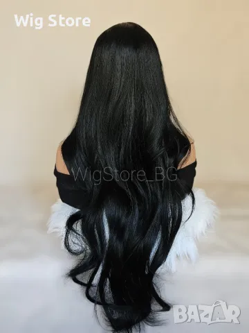 Дълга черна перука без бретон, снимка 6 - Аксесоари за коса - 47721457