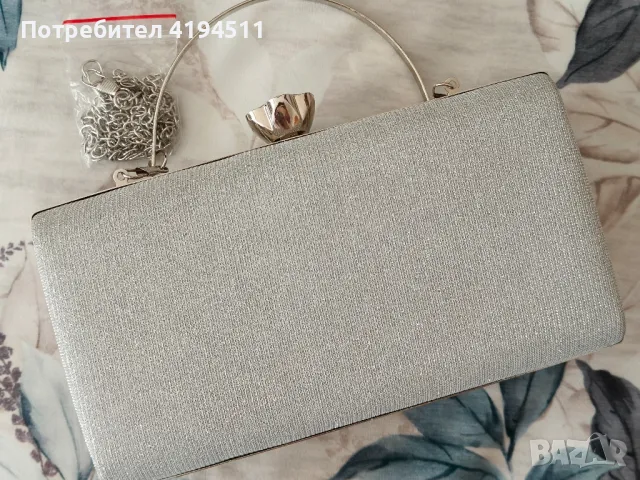 Сребриста вечерна чанта клъч, снимка 5 - Чанти - 50245148