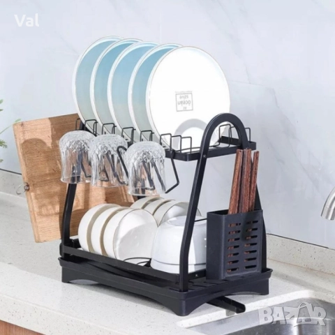 Пластмасов елегантен сушилник за съдове на две нива, снимка 8 - Аксесоари за кухня - 52405494