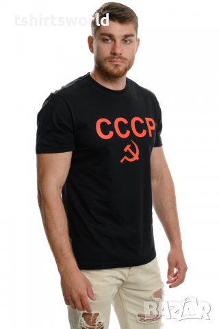 Нова черна мъжка тениска с трансферен печат СССР, Русия, снимка 8 - Тениски - 37673788