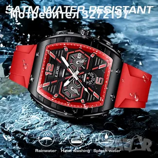 LIGE Кварцов ръчен часовник,Водоустойчив спортен часовник,Силиконова каишка,Хронограф, снимка 2 - Мъжки - 48425513