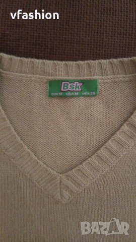 Вълнен пуловер BSK, бежев, снимка 5 - Блузи с дълъг ръкав и пуловери - 35203846