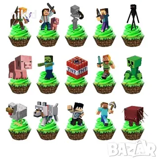 15 бр Майнкрафт Minecraft къси картонени топери топер за торта мъфини, снимка 2 - Други - 47768127