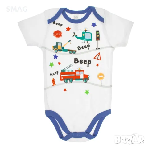 Бебешко боди Памучно къс ръкав бяло с превозни средства S_1246898