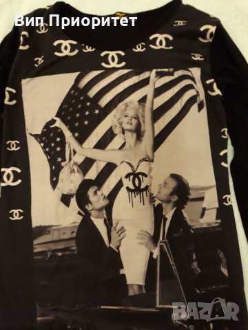 Тениска с дълъг ръкав памук с еластан, с Мерлин Монро в  USA вариант , изчистен гръб в черно., снимка 3 - Тениски - 37446674