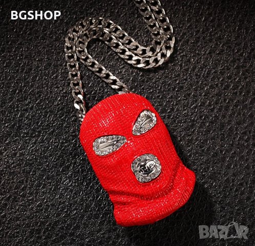 Рапърска Маска Колие - Бижу за Ланец - Червена, снимка 2 - Колиета, медальони, синджири - 26375953