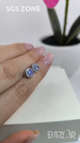 Сребърни обеци с естествен танзанит., снимка 4 - Обеци - 52876971