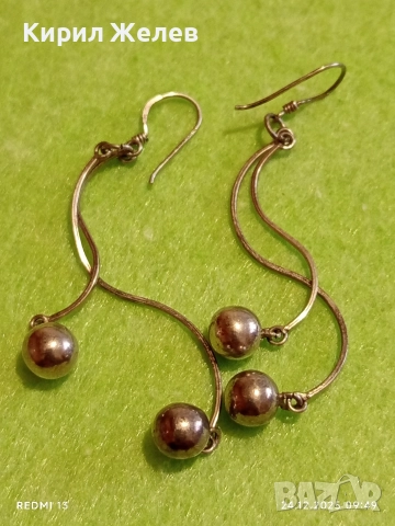 Винтидж артистични сребърни обеци с топчета майсторска изработка 32411, снимка 6 - Обеци - 52889745