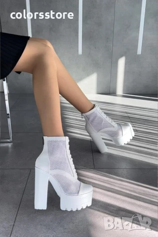 Летни боти на ток - бяла кожа с мрежа - 74-2

, снимка 2 - Дамски боти - 50589962