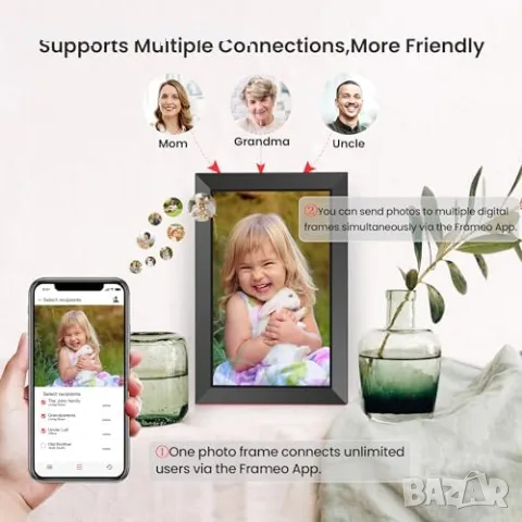 Нова 10.1" Frameo дигитална рамка, WiFi, 32GB, IPS дисплей, моментално споделяне, снимка 4 - Други стоки за дома - 48548883