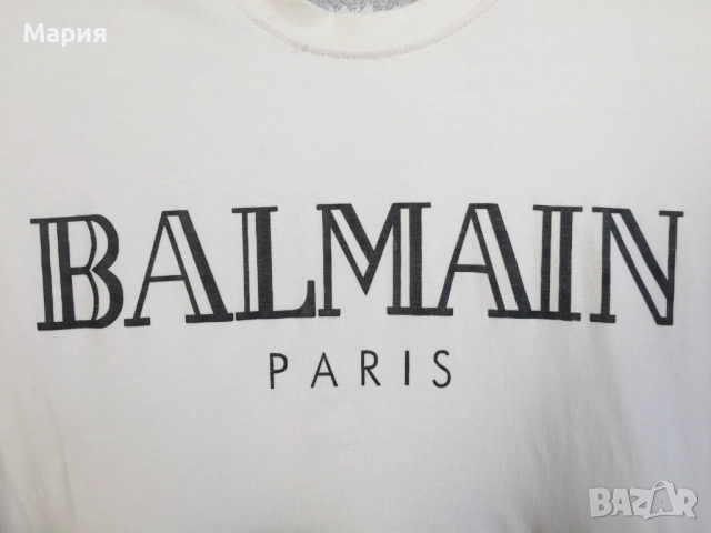 Л / ХЛ Оригинална Balmain Дамска Туника Тениска Бяла Черна Еластичен памук, снимка 4 - Тениски - 51546827