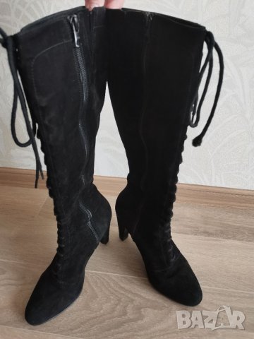Черни ботуши от естествен велур , снимка 2 - Дамски ботуши - 34794014