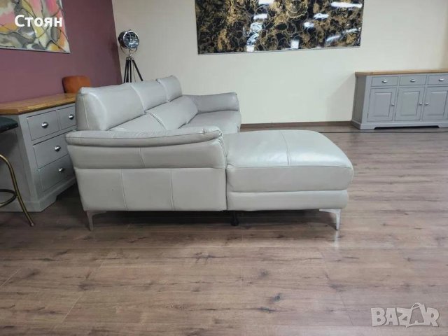 Сив кожен ъглов диван с електрически релаксиращ механизъм, снимка 8 - Дивани и мека мебел - 43429018