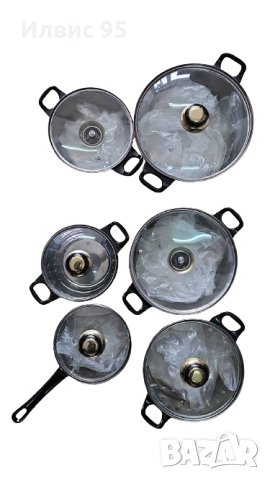 Комплект от 12 части съдове за готвене от неръждаема стомана със стъклени капаци, снимка 4 - Съдове за готвене - 43682678