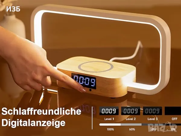 Нощна лампа с безжично зарядно устройство 10 W, RGB 7 цвята Безстепенно затъмняване и сензорно упр., снимка 4 - Настолни лампи - 49842434