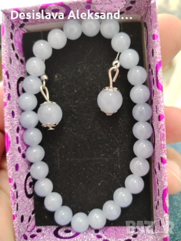 Комплект гривна и обеци със аквамарин, много изгодно , снимка 1