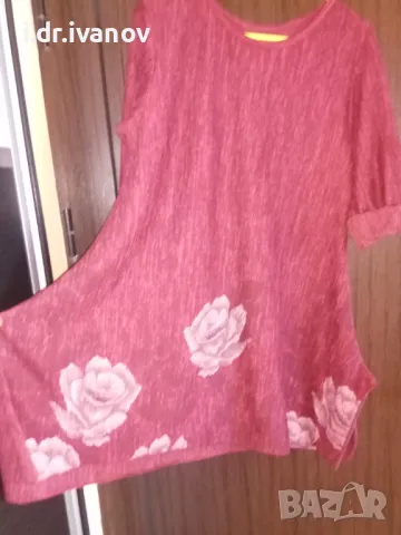 разкроена дълга туника в бордо с цветя, снимка 5 - Туники - 49044350