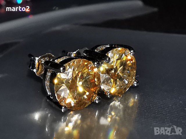 Сребърни Обеци с по 1 Карат Мойсанит-Розов, Жълт, Зелен, Сино-Зелен, Бял , снимка 16 - Обеци - 38762837