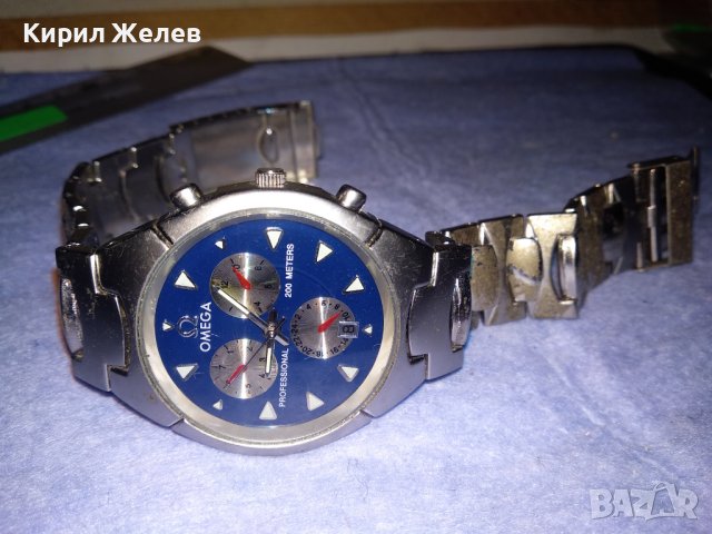 OMEGA PROFESSIONAL 200 METERS СТИЛЕН КВАРЦОВ ЧАСОВНИК КРАСИВА РЕПЛИКА на ОМЕГА с ВЕРИЖКА 37142, снимка 4 - Мъжки - 40443777