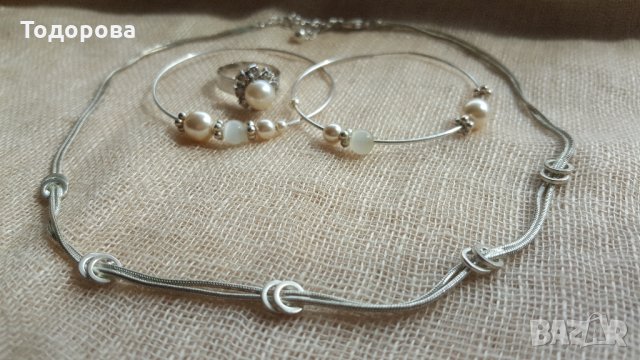Посребрен комплект-колие,обици и пръстен, снимка 3 - Други ценни предмети - 28374785