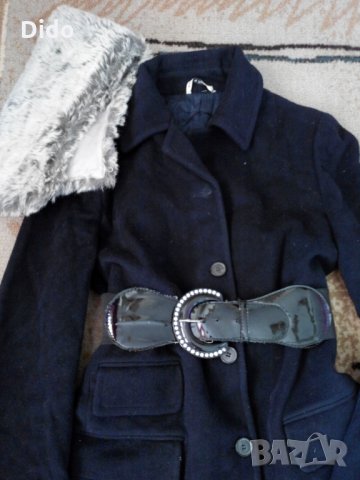 Черно палто с подарък яка, снимка 6 - Палта, манта - 26480624