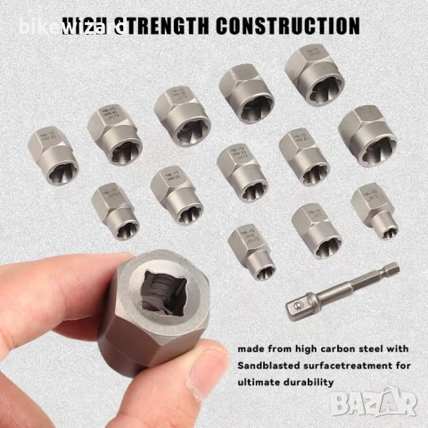 Комплект от 13 накрайника / екстрактори за болтове НОВО, снимка 3 - Други инструменти - 53434521