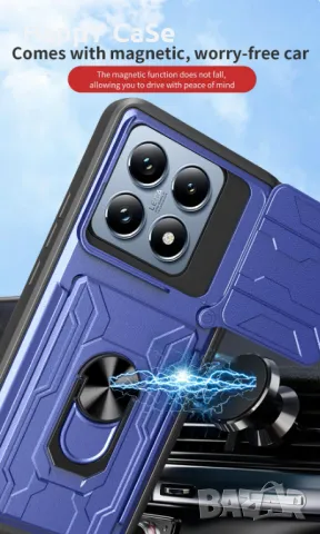 Xiaomi 14T / 14T Pro / RING CARD SLOT Удароустойчив кейс гръб калъф с магнит, снимка 2 - Калъфи, кейсове - 48226858