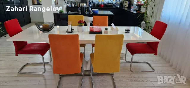 Луксозна Tрапезна Разтегателна Маса и 6 дизайнерски стола  , снимка 2 - Маси - 47631227