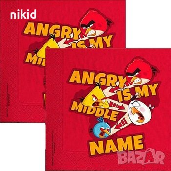Angry Birds енгри бърдс червени 8 бр парти салфетки за рожден ден, снимка 1 - Други - 38196381