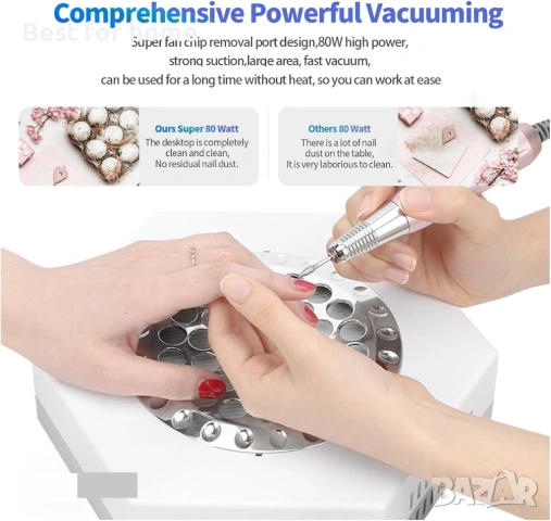 Прахоуловител за нокти, 80W мощен прахоуловител за нокти, вентилатор, прахосмукачка, снимка 4 - Прахосмукачки - 53573228