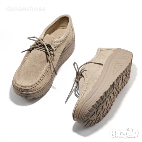 Дамски обувки от естествен велур в бежово на подметката уолкмакс , снимка 3 - Дамски ежедневни обувки - 51829793