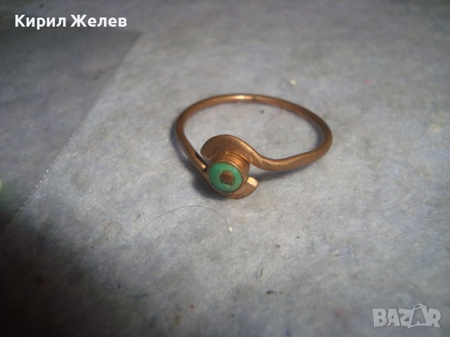 19 Век МЕДЕН ПРЪСТЕН с ПОЗЛАТА и НАТУРАЛЕН ТЮРКОАЗ РЯДКА РЪЧНА МАЙСТОРСКА ИЗРАБОТКА , снимка 4 - Антикварни и старинни предмети - 37685806