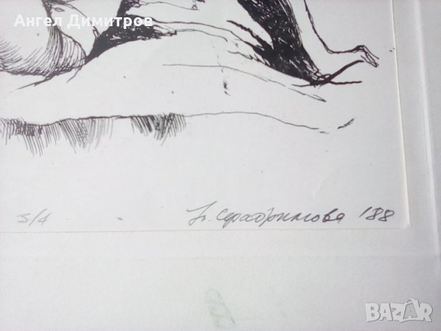 Картина туш перо литография Невена Серафимова 1988 г, снимка 3 - Картини - 28946647