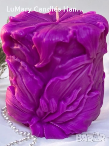 Свещ “ Лилави цветя”, снимка 5 - Декорация за дома - 53223078