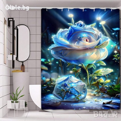 ЗАВЕСА ЗА БАНЯ PURPLE 3D SHINY ROSE SHOWER CURTAIN, снимка 2 - Пердета и завеси - 43667127