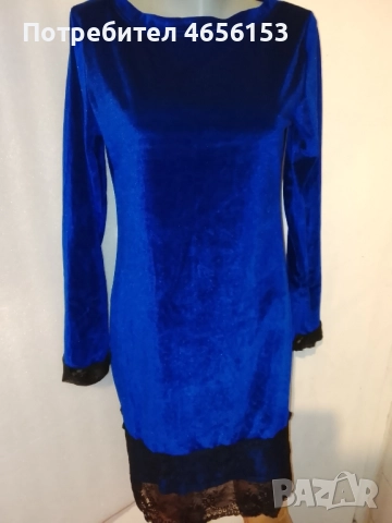 ДАМСКА СИНЯ РОКЛЯ с Дантела - размер L, снимка 3 - Рокли - 52519732