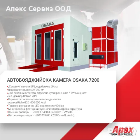 Автобояджийска камера - модел OSAKA 7200, снимка 2 - Други машини и части - 33906976