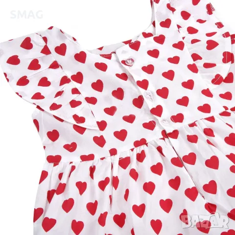 Бяла лятна бебешка памучна рокля без ръкави с червени сърца S_1222215, снимка 2 - Бебешки рокли - 49548156