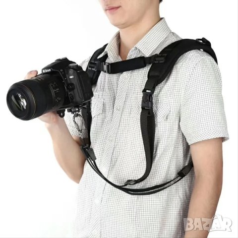 Двоен ремък за фотоапарат DSLR Sony Nikon Canon, снимка 1 - Чанти, стативи, аксесоари - 43962120