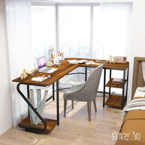 ПРОМОЦИЯ Ъглово офис / компютърно бюро с L-образна форма LD-Z-2-TEAK, снимка 3 - Бюра - 47941006