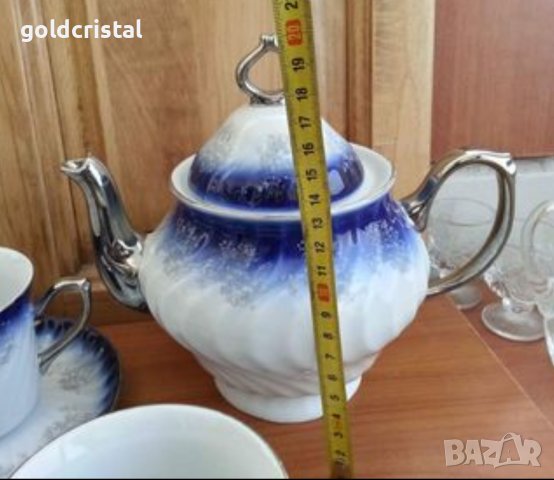 Порцеланов сервиз за чай кобалт и сребро , снимка 6 - Антикварни и старинни предмети - 43187696