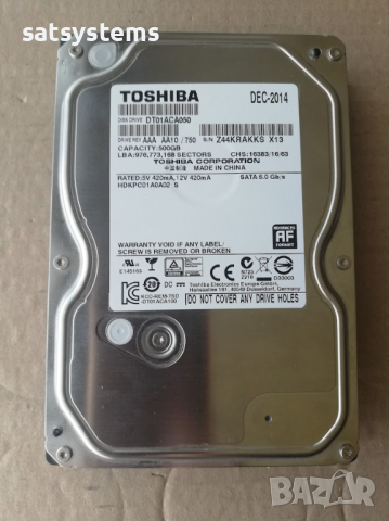 Хард диск Toshiba DT01ACA050 500GB SATA 6.0Gb/s, снимка 4 - Твърди дискове - 44913328