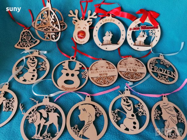 Коледни дървени играчки за елха, снимка 1