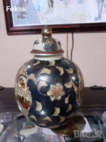 Сатцума Satsuma стара ваза буркан порцелан маркиран, снимка 3 - Антикварни и старинни предмети - 43170975