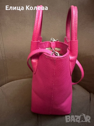 Mangotti малка дамска цикламена чанта естествена кожа , снимка 2 - Чанти - 52587955