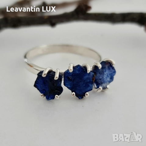 Сребърен пръстен с необработени Сапфири , снимка 5 - Пръстени - 51481159