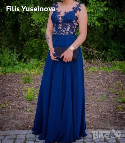 Официална бална рокля с цепка и дантела+ чанта към нея , снимка 3 - Рокли - 51935654